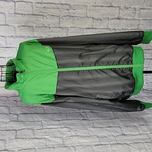 VINTAGE OAKLEY Black Striped and Green Zip‎ Up All Weather Jacket Large